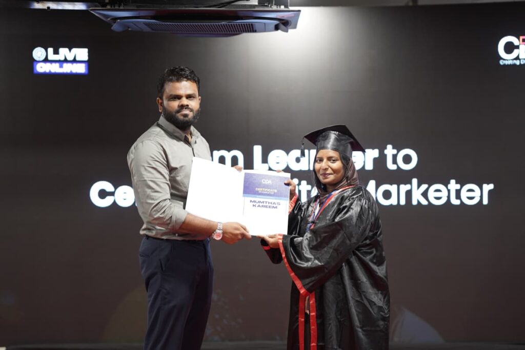 Digital Marketing Certification from CDA Academy awarded to Mumthas Kareem in Kollam